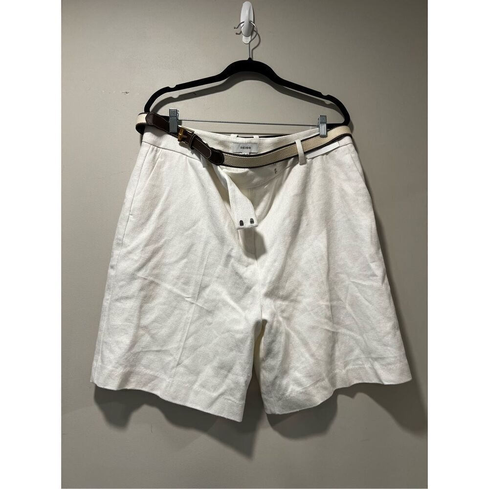 Reiss Women's White Devon Linen Blend Flat Front Bermuda Shorts Size 14 NWOT - Picture 6 of 12